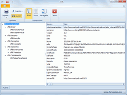 Pantalla de visualización del archivo XML en 3 distintos formatos (árbol, texto y navegador).